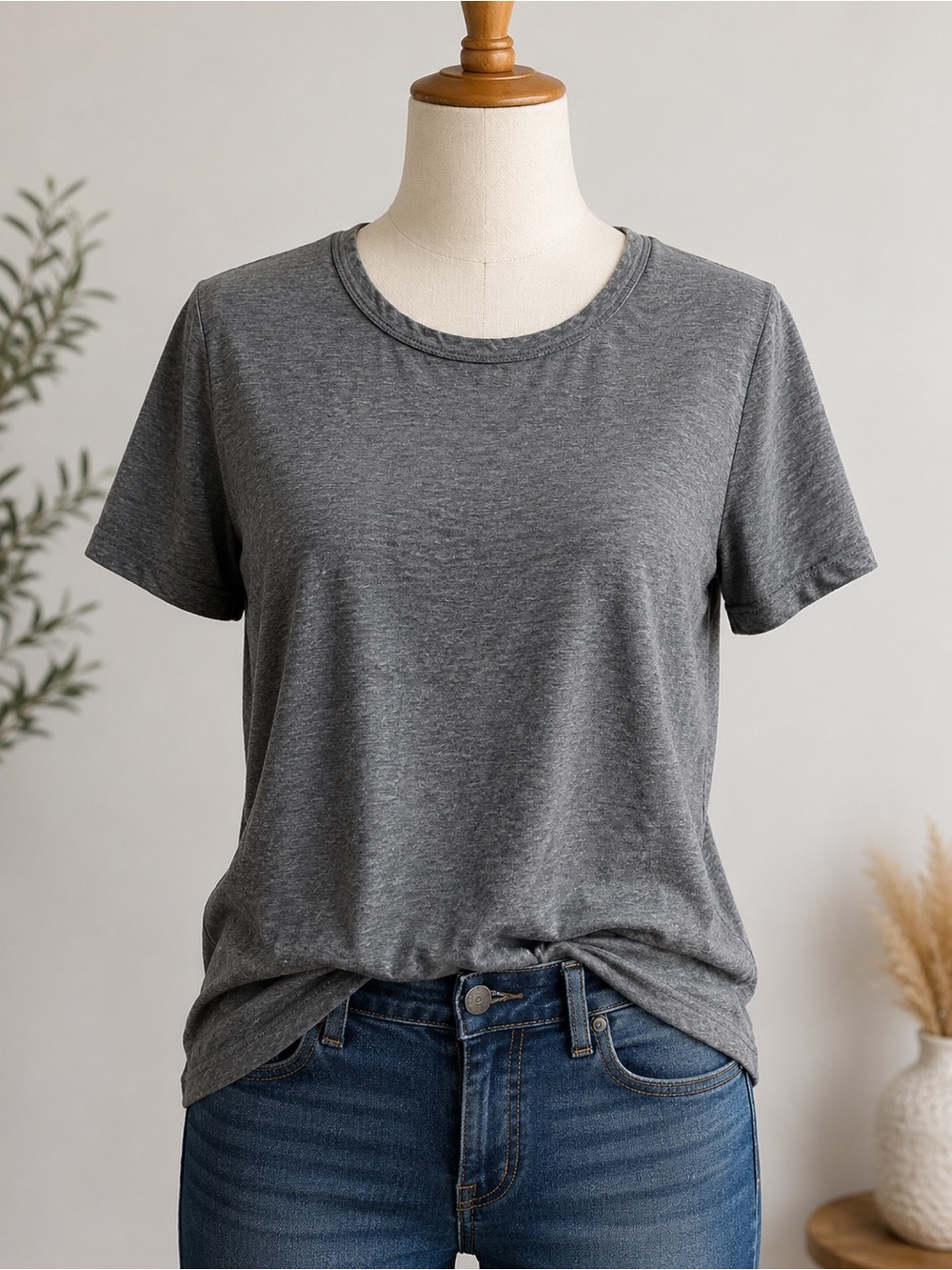 A.L.C. Heathered Gray Short Sleeve Crew Tee Back Ruching Slit